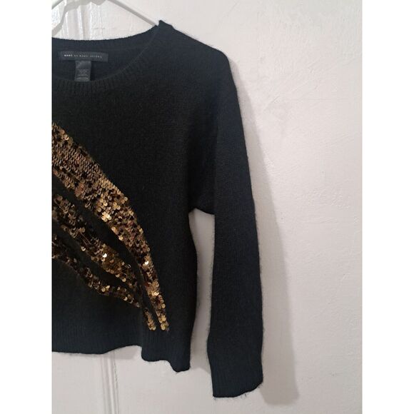 MARC JACOBS Womens XSmall sweater angora rabbit soft wool gold black sequin - Picture 4 of 8